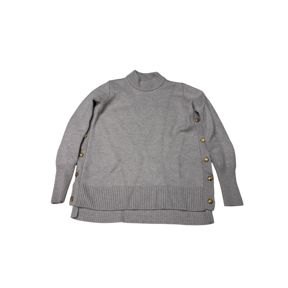 Tuckernuck Womens 100% Wool Mock Neck Side Button Sweater Taupe Grey Women Small